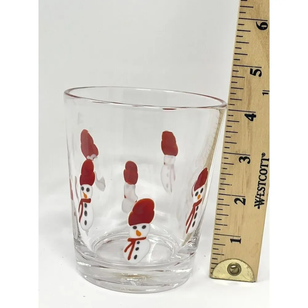Crate & Barrel Handblown Snowman Fused Glass Tumbler Double Old Fashioned